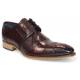 Duca Di Matiste "Imperio" Burgundy Genuine Italian Calf Leather Crocodile/Ostrich/Lizard Print Lace-Up Dress Shoes.